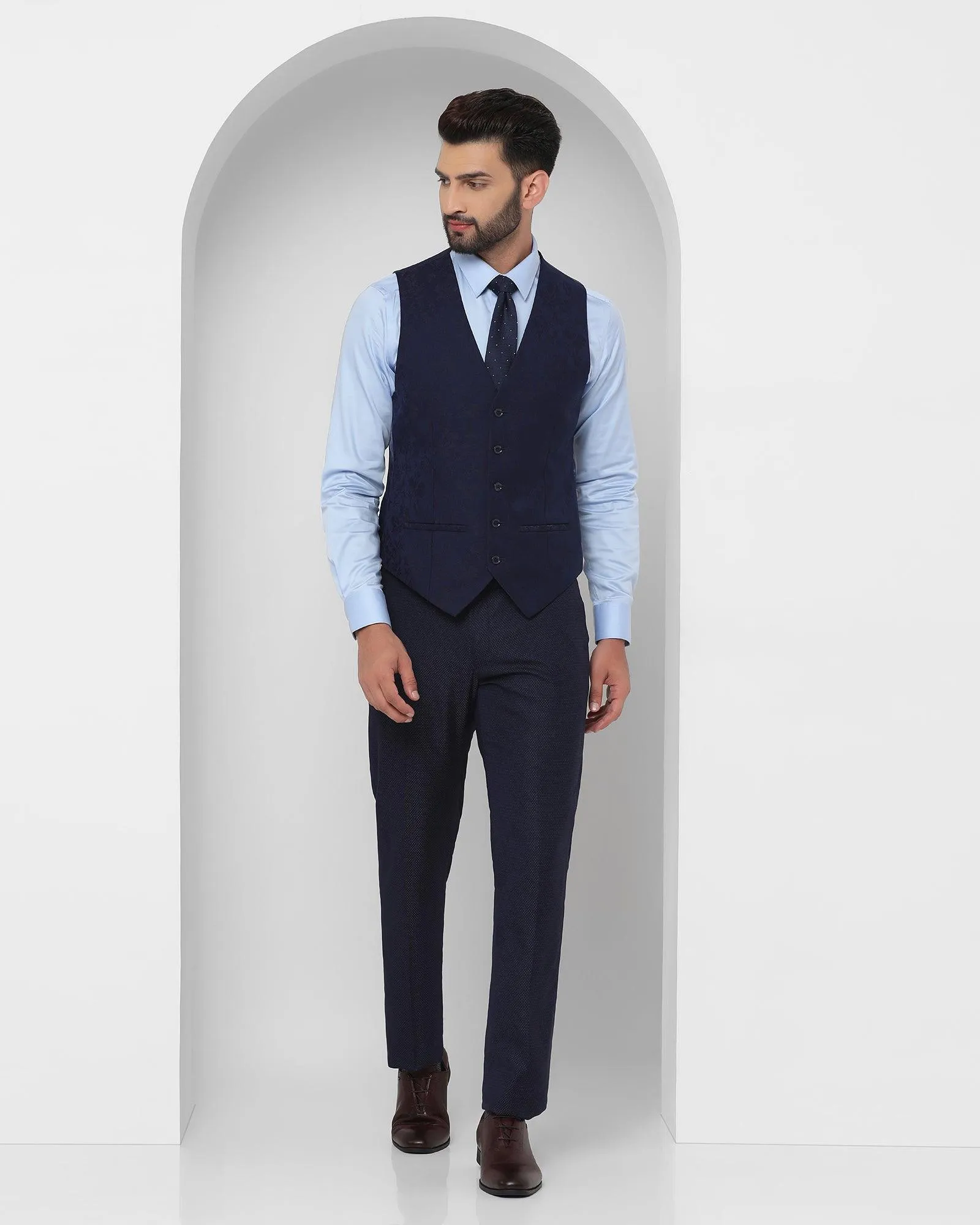 Three Piece Navy Textured Formal Suit - Bonto