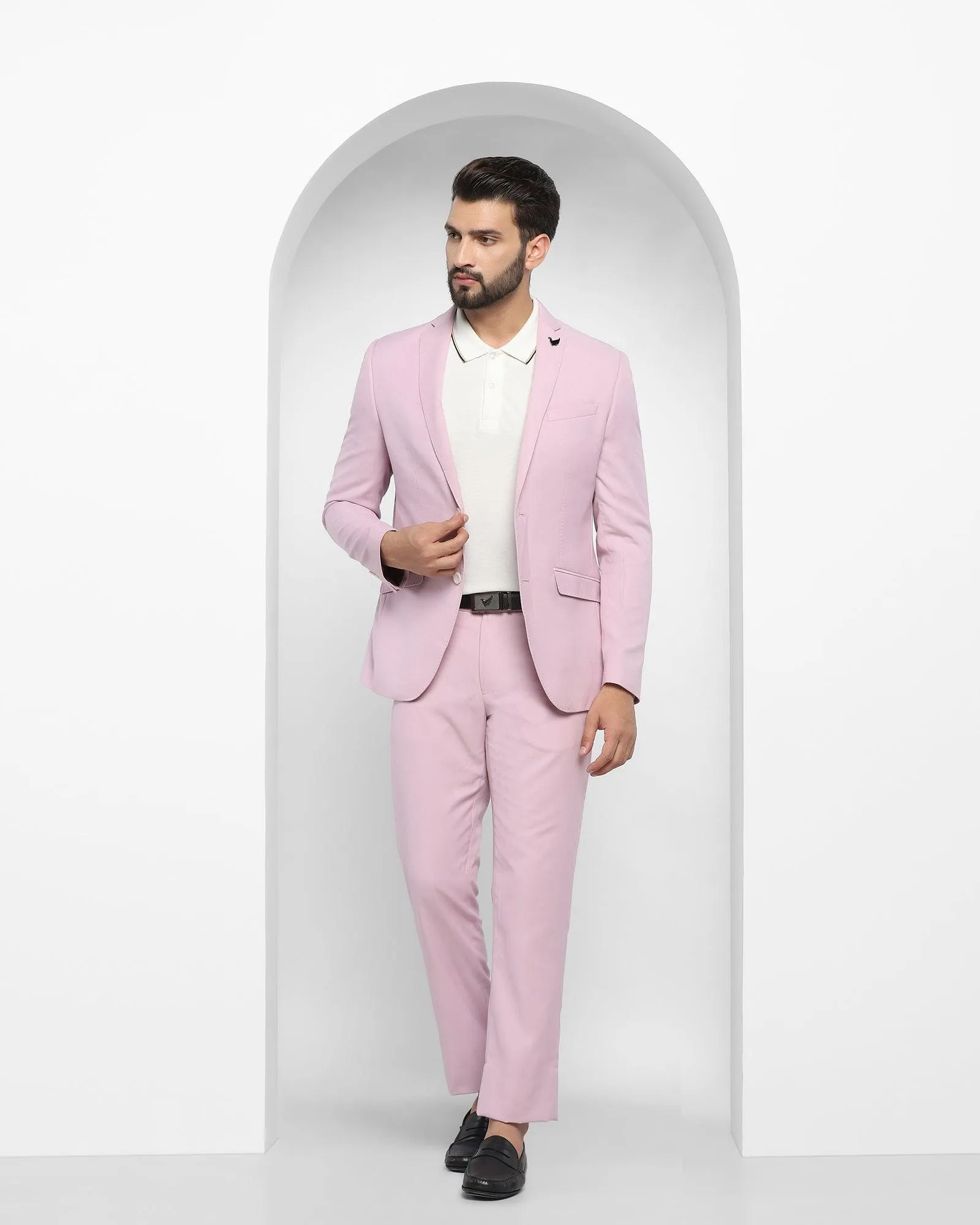 Three Piece Pink Solid Formal Suit - Oleto