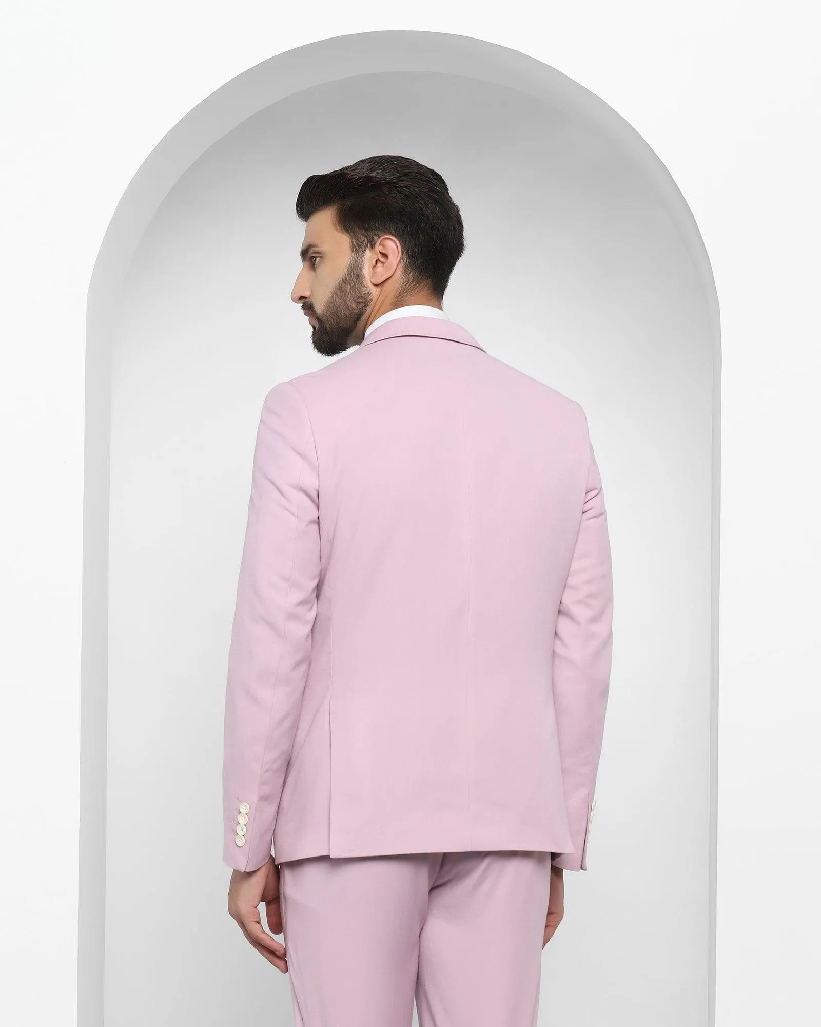 Three Piece Pink Solid Formal Suit - Oleto