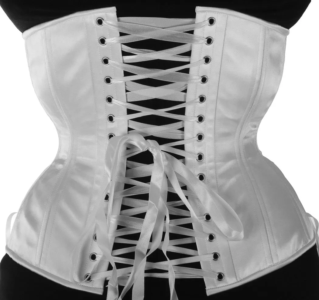 White Satin Corset, Hourglass Silhouette, Long