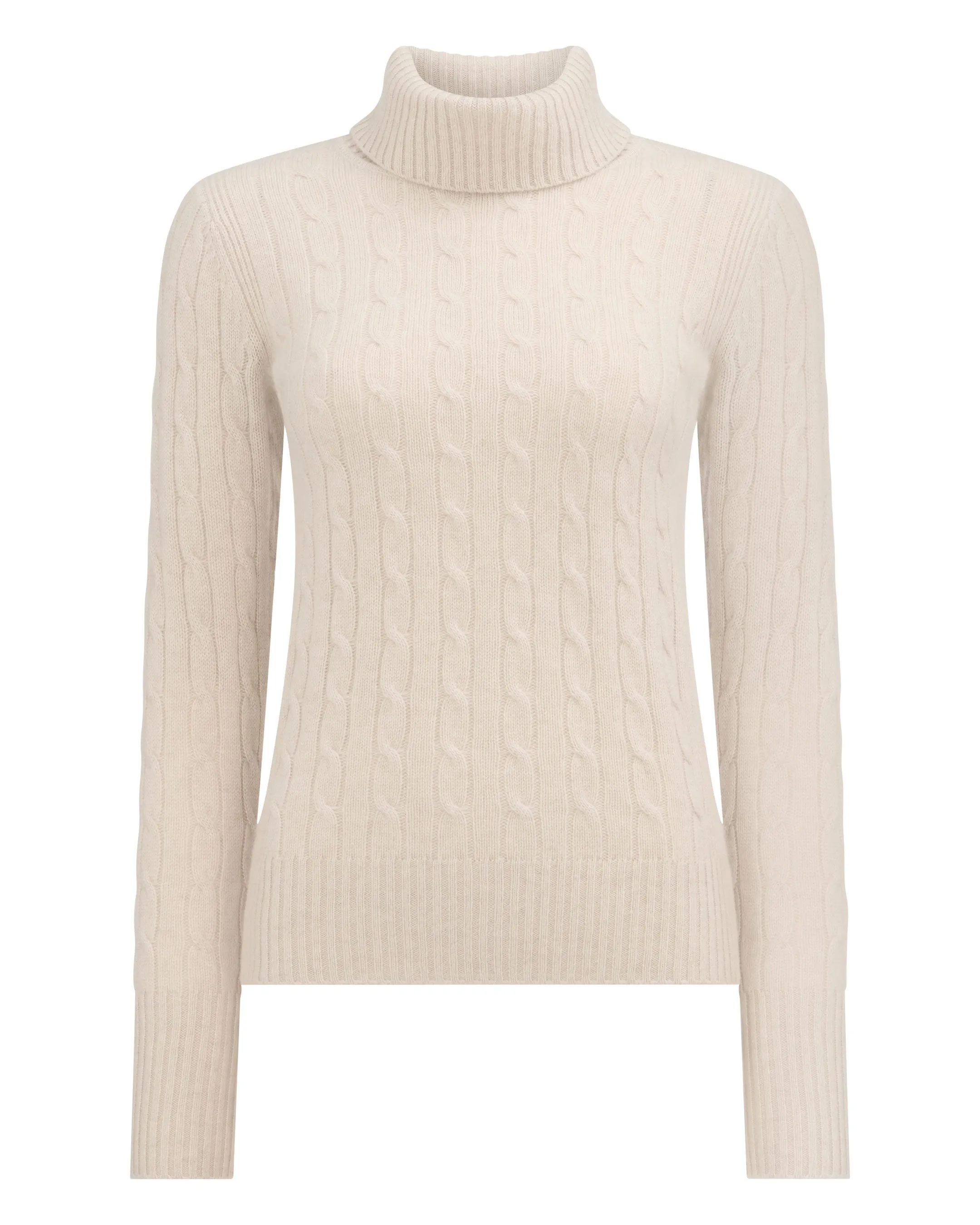 Women's Adelyn Cable Turtle Cashmere Sweater Ecru White