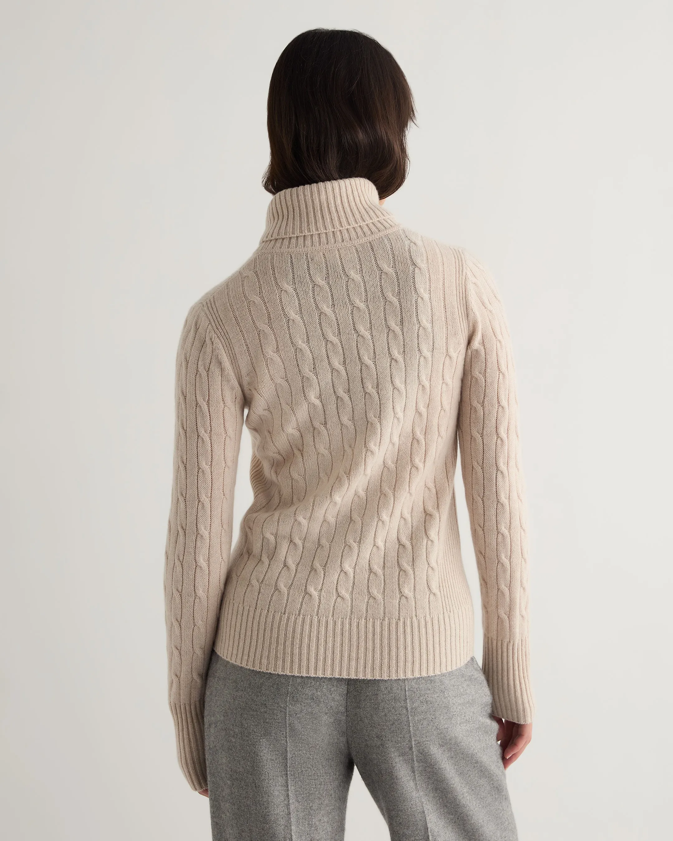 Women's Adelyn Cable Turtle Cashmere Sweater Ecru White