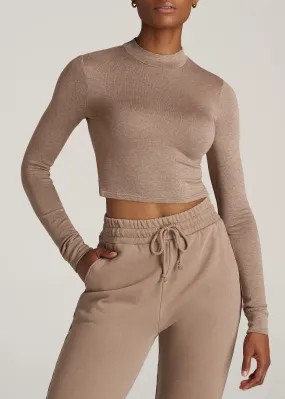 Women's Tall Crop Mock Neck Sweater in Latte